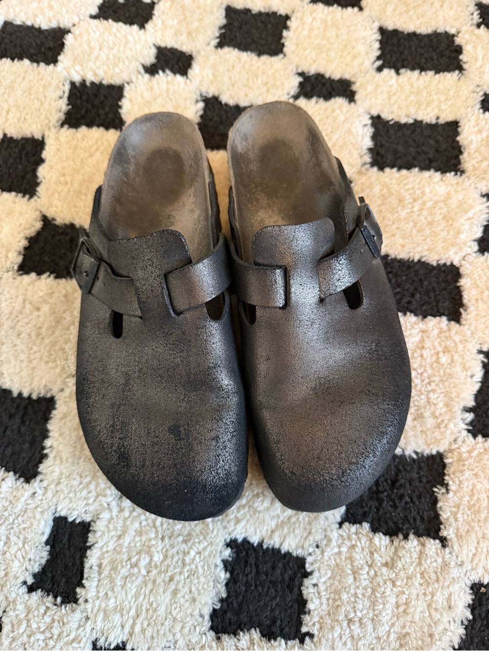 Birkenstock Metallic Black Slip-On Clogs with Buckle 40